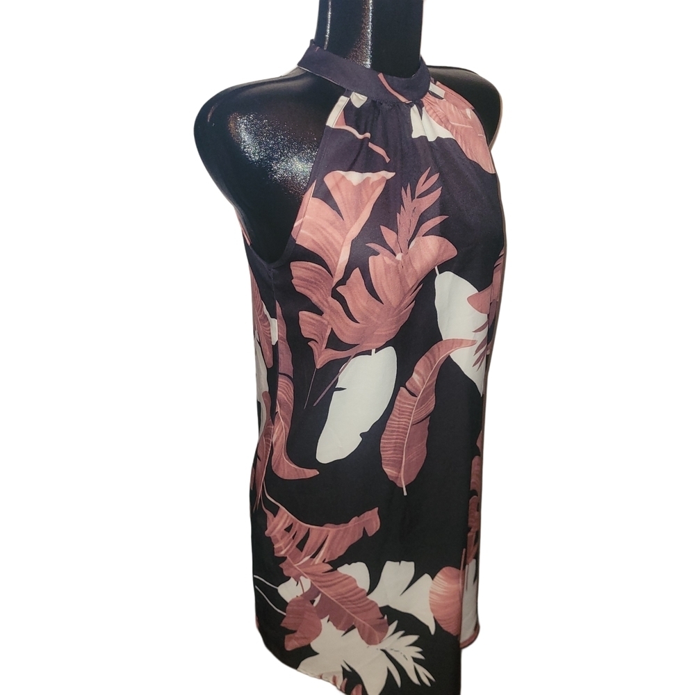 Shein Leaf Print Halter Dress in Brown and Cream Hues Sz.S - Picture 3 of 6